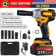 Cordless Electric Impact Wrench Gun 1/2'' High Power Driver w/ Li-ion Battery US