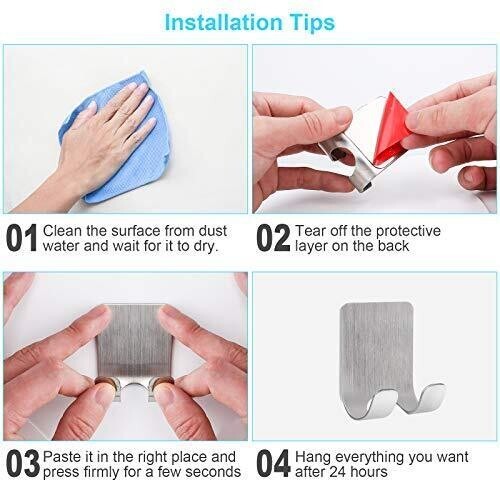 2Pcs Stainless Steel Razor Towel Multipurpose Holder for Shower Self Adhesive - Foto 6 di 6