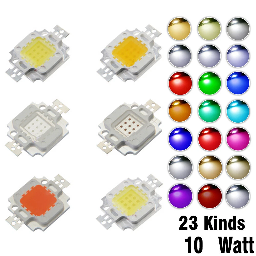 10W High Power LED Chip 9-12V Cool Warm White Yellow RGB Red Green Blue