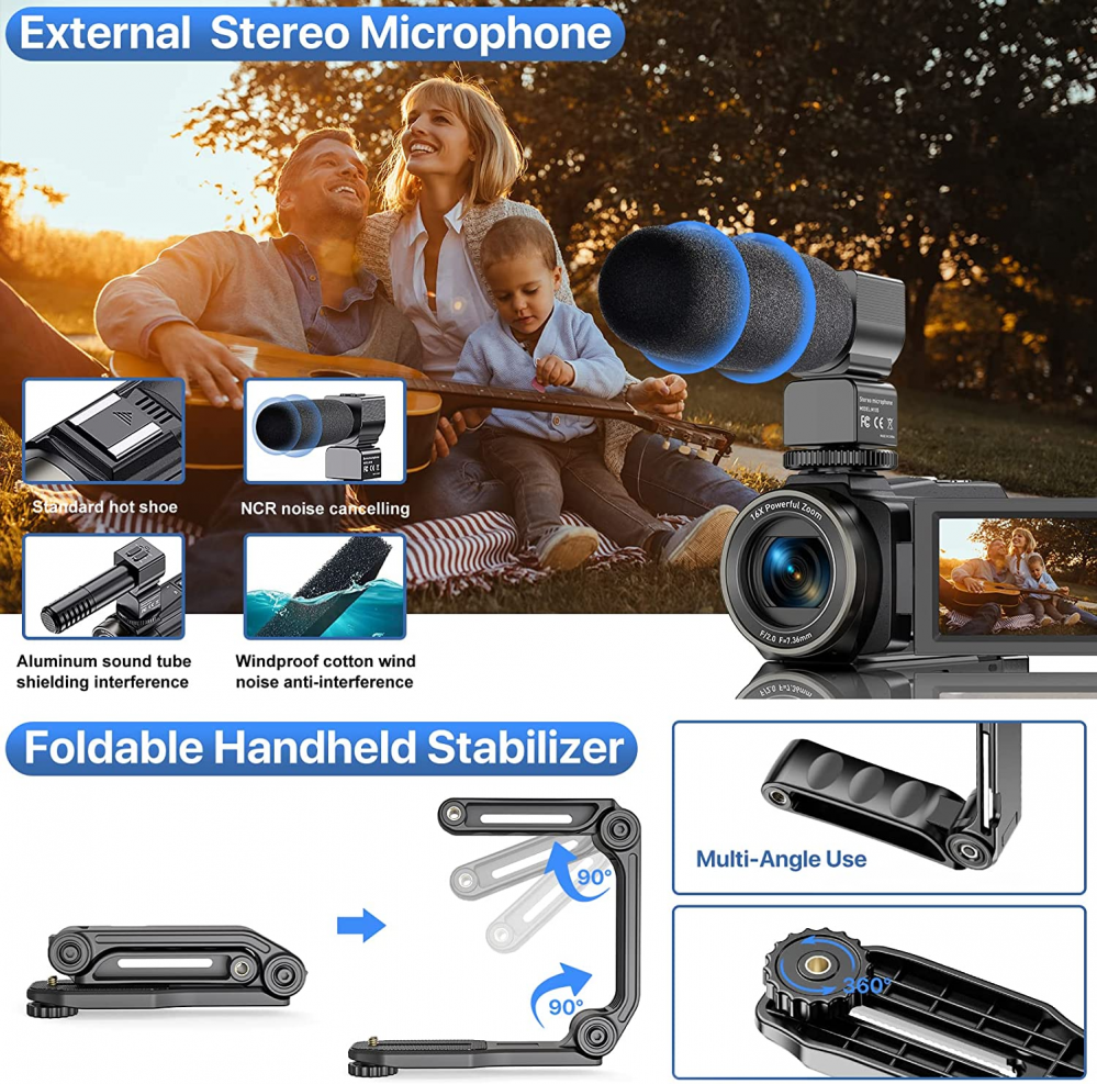 PEAWOLCY 4K Video Camera Camcorder Ultra HD 48MP WiFi IR Night Vision