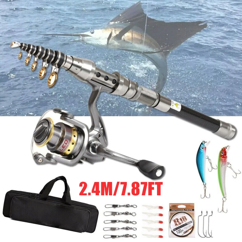 Комбинированная телескопическая рыболовная удочка 7,9 фута полный комплект удочка из углеродного волокна + леска и сумка - Изображение 2 из 4