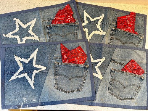 4 ~ LEVI'S Denim Jeans w/Real Pocket & Bandana Napkin Western Star Placemat Lot