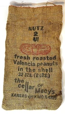 Vintage Burlap Sack Valencia Peanut "NUTZ 2 U!" The Cellar of Macy's KC, MO