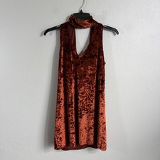Show Me Your Mumu Friday Choker Dress Burnt Orange Crushed Velvet Mini Womens XS