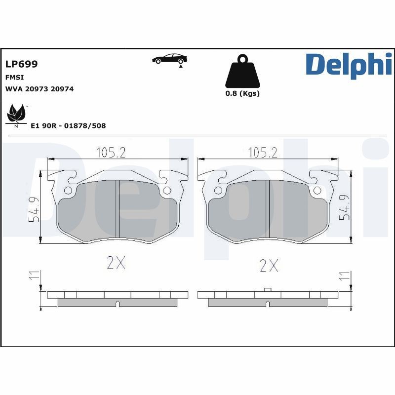 Disc Brake Brake Pad Set Delphi LP699 Fits Citroen Peugeot Renault Saxo Xsara