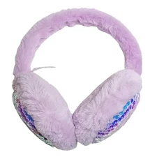 Purple/Lilac Faux Fur Ear Muffs Sequins for Women & Girls Adjustable Super Soft