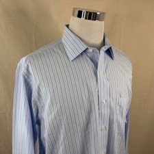 Brooks Brothers 17.5 35 Regent Dress Shirt Blue Striped Non-Iron Supima Cotton