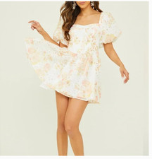 Altar State Floral Eyelet Puff Sleeve Square Neck Mini Dress Women's XL Coquette