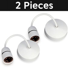 2X 6inch Pendant Light Fitting Set White Ceiling Rose BC Lamp Holder With Cable