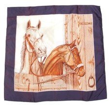 Vintage Equestrian Horses Head Acetate Twill Scarf Japan 28.5 x 29 Square /796