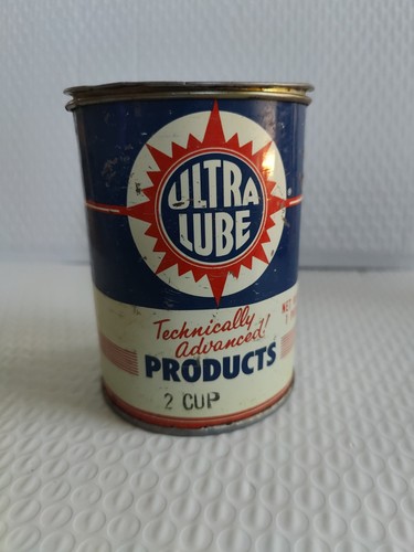 Vintage~ GREAT SHAPE ~ 1950's era ULTRA LUBE 1 lb. GREASE Old Tin Oil Can Empty÷