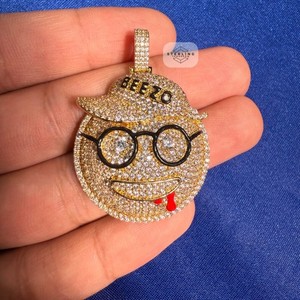 Authentic Smileyface Emoji Pendant 14k Gold Plated Icy Charm + AntiTarnish Rope Chain