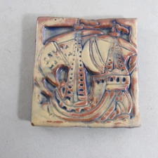Mercer Moravian Tile Santa Maria Sailing Ship 4" x 3 3/4" 1962