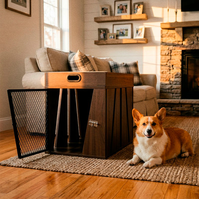 Dog Crate Furniture SMALL Kennel w/ Storage by Lucky Kennels Penny ,Dark Wood