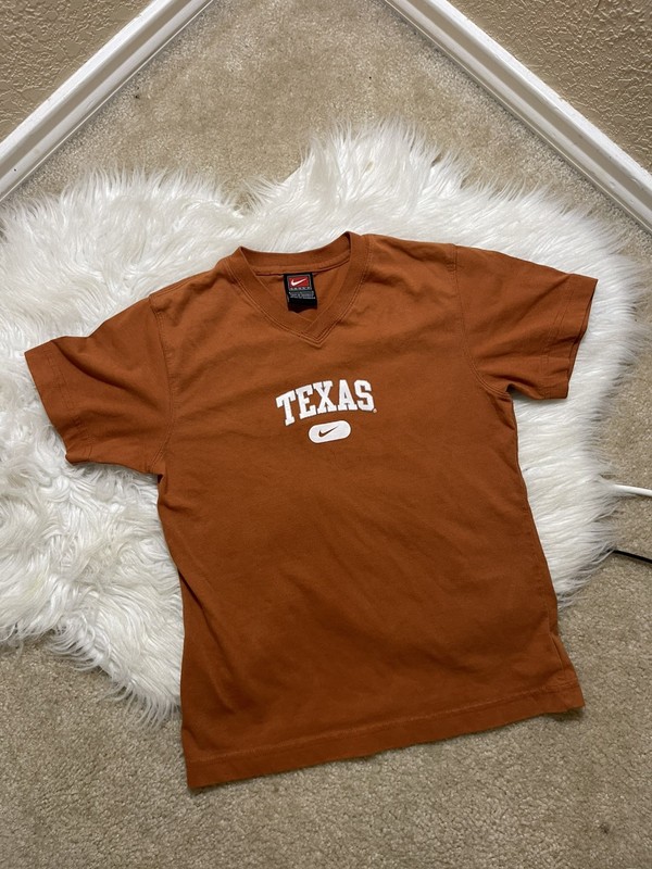 Nike University Of Texas Longhorns Center Swoosh V-Neck Shirt L (12-14) VTG Y2K