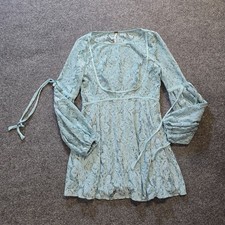 Free People Dress Womens Size Small Green Lace Sheer Peasant Boho Hippie Casual