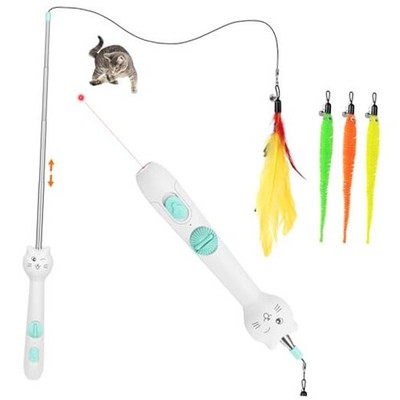 Cat Toy, 2in1 Light and Retractable Pole with 1pc red light with fish pole