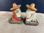 Carved Wooden Mexican Siesta Time Bookends Sleeping Pair Hinged Hats open — photo 1