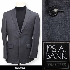 JOS A BANK mens gray grid 100 WOOL sport coat suit jacket blazer SLIM FIT 40 L