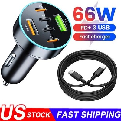 66W Fast Car Charger Adapter For Samsung A15 A14 A13 A17 A03 A52 A54 A25 A26 A24