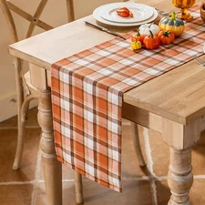 Rust Tartan Table Runner, 13x90 Inch, Thanksgiving, Fall, Plaid, Washable