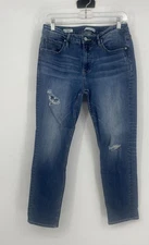 Vigoss Womens Thompson Tomboy Blue Denim Distressed Skinny Leg Jeans Size 32