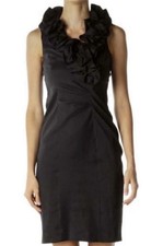 Xscape Black Taffeta Sheath Dress Size 14 Ruffle Neck LBD Cocktail Formal Party