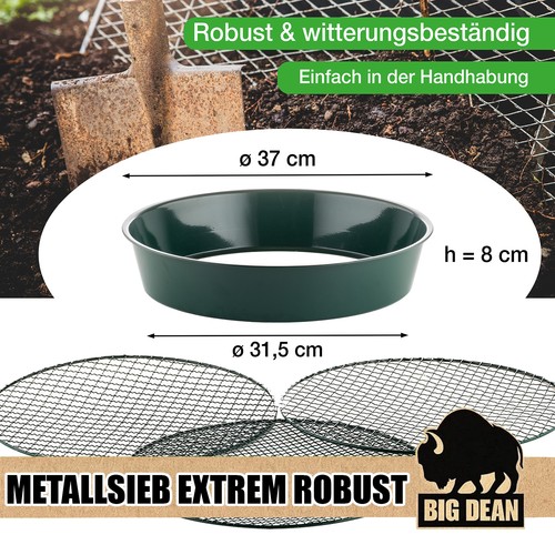 Gartensieb aus Metall mit 3 Maschenweiten Erdsieb rund Sandsieb 37 cm - Bild 4 von 7
