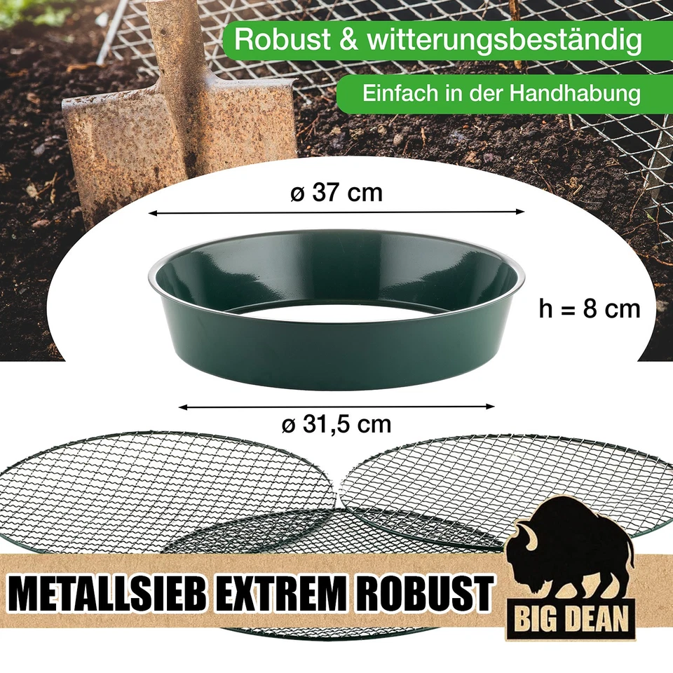 Gartensieb aus Metall mit 3 Maschenweiten Erdsieb rund Sandsieb 37 cm - Bild 4 von 4