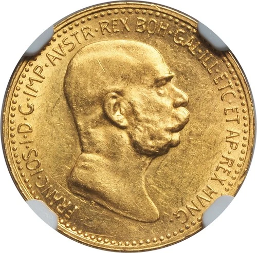 1908, Austria, Franz Josef I. Gold 10 Corona Coin. 60th Regnal Anniv. NGC MS-61!