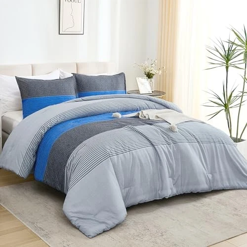 Juego de edredón de cama gris doble, XL edredón doble niños hombres doble/doble XL azul Foto 3 de 4