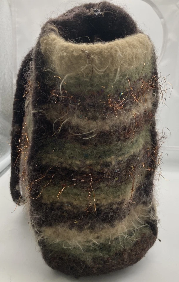 Bolso de Mano Vintage Mohair Lana Fieltro Hecho a Mano Artesanal 9" x 10" x 5" Foto 4 de 4