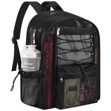 Mesh Backpack Heavy Duty for School, 24L Large Bookbag 24L, Black