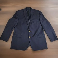 Lauren Ralph Lauren Navy Blue Blazer Sport Coat Mens 48L 100 Wool Gold Buttons