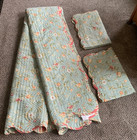 Waverly Aqua Blue Floral King Bed Quilt with 2 Shams Cottage Farmhouse