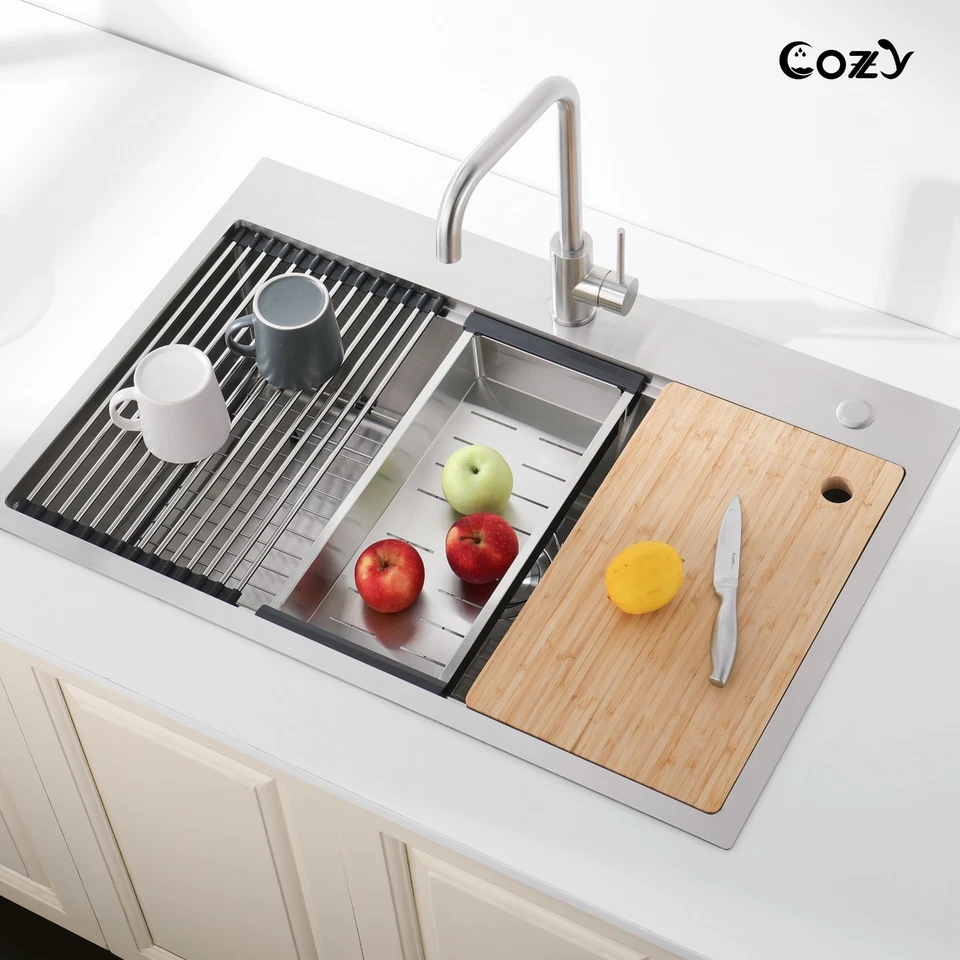 Acogedor fregadero de cocina sobremontaje de 36x22 pulgadas con accesorios y desagüe Foto 4 de 4