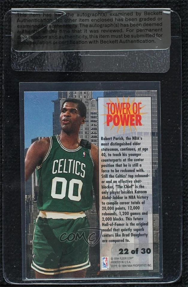 BAS 1993-94 Fleer Tower Power Robert Parish #22 Seal of Authenticity Auto HOF - Image 2 of 2