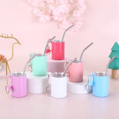 Stainless Steel Straw Cup Keyring Shot Glass Drinking Cup Pendant Women Girls