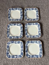 Vintage Wood & Sons Burslem Elgin Blue Pattern 6 Square Small Sandwich Plates