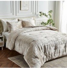 Comforter Set King Size NEW Champagne Crushed Velvet NWT