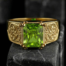 Green Peridot Gemstone Ring For Men's With 925 Sterling Silver Engagement Ring