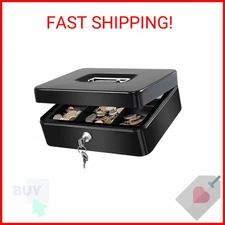 KYODOLED Large Metal Cash Box with Money Tray and Lock,Money Box with Cash Tray,