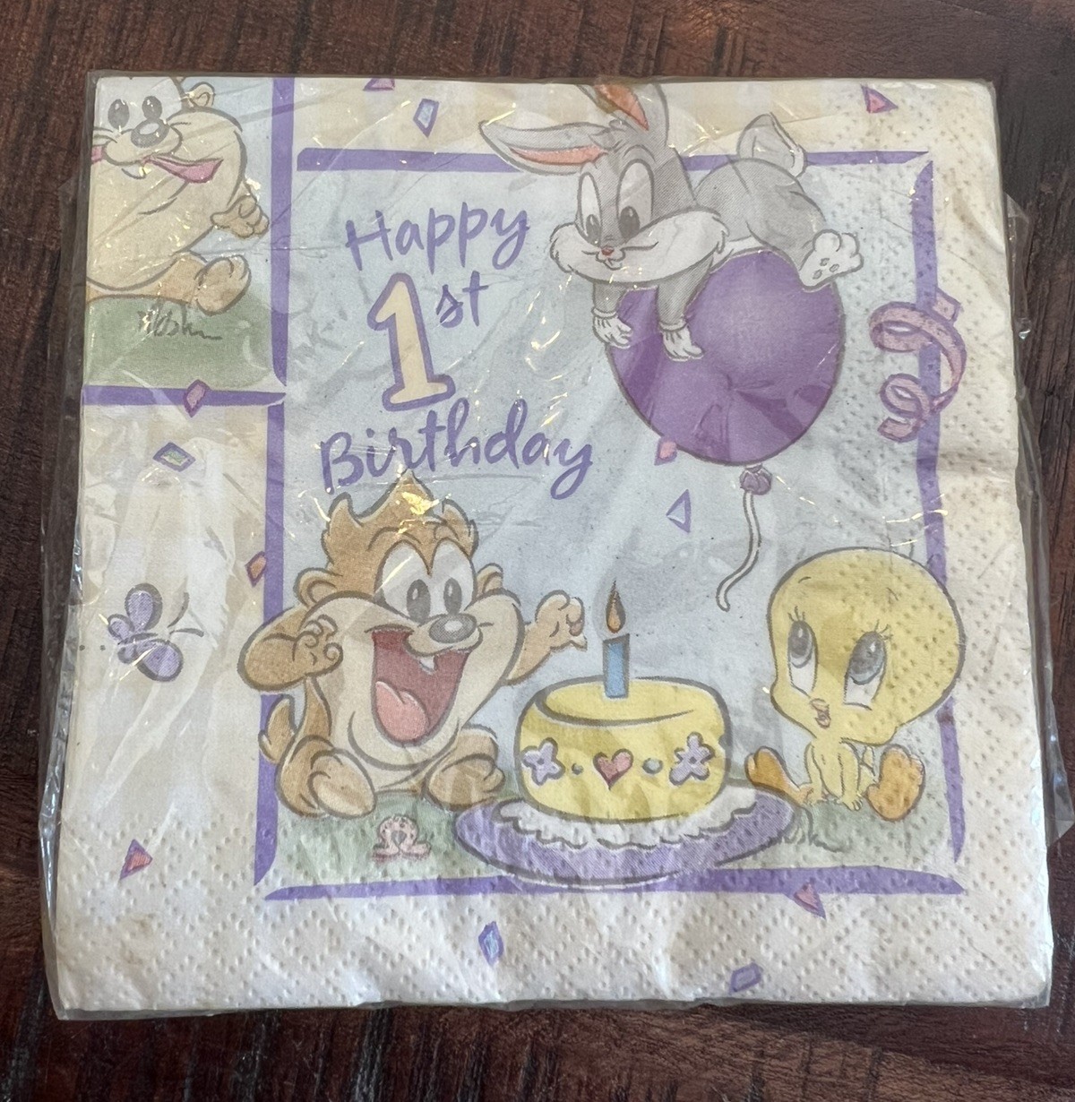 NOS Vintage 2000 Baby Looney Tunes 1st Birthday Taz Bugs Tweety Pastel Balloons