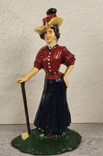 Cast Iron Door Stop Victorian Woman Golfer