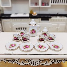 Dollhouse Miniature 1:12 Scale Ceramic Afternoon Flower Tea Cups Set Accessories