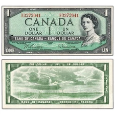 $1 1954 Bank of Canada Note H/O Prefix Mismatched Serial Error - EF