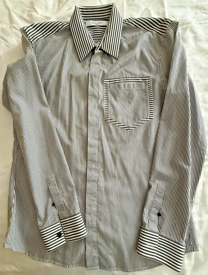 Givenchy Paris Hombre Oculto Botón A Rayas Camisa 16 41 Foto 2 de 4