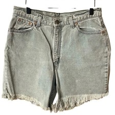 Vintage Levi's 521 cut off Jean Shorts Distressed Raw Hem USA made size 14
