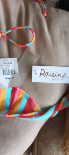 Raisins Girls Bathing Suit Top Size 14 New With Tags Striped Halter - Picture 4 of 5