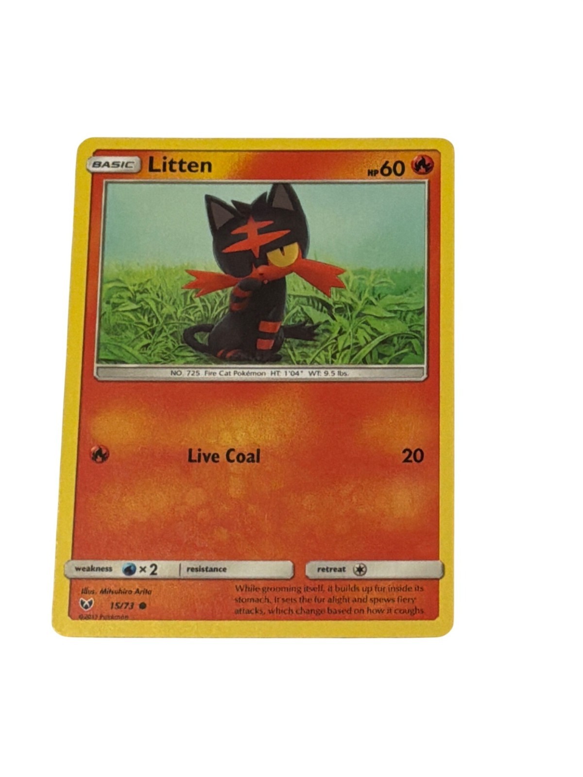 Pokémon Card Litten 15/73 Shining Legends Common Fire Basic TCG 60HP Cat 2012